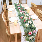 TOCHGREEN 2 Pack Artificial Eucalyptus Flower Garland with Pink White Roses - Image 2