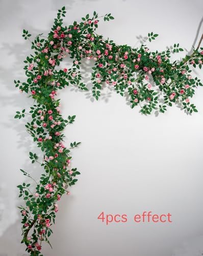 4PCS x 6FT Rose Garland Artificial Flower Vine for Home Decor, Pink - Image 5