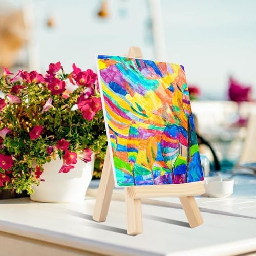 60 Pcs 5 Inch Mini Wood Display Easel, Small Wooden Easel Stand Art Craft Painting Triangle Stand Canvas Holder for Card Artist Photos Tabletop - Image 6