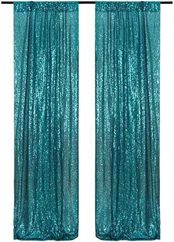 Poise3EHome Teal Sequin Backdrop Curtain,4 Panels 2FTx8FT Glitter Background for Party Birthday Party Baby Shower Wedding Christmas Thanksgiving Halloween Holiday Festival Decor - Image 2
