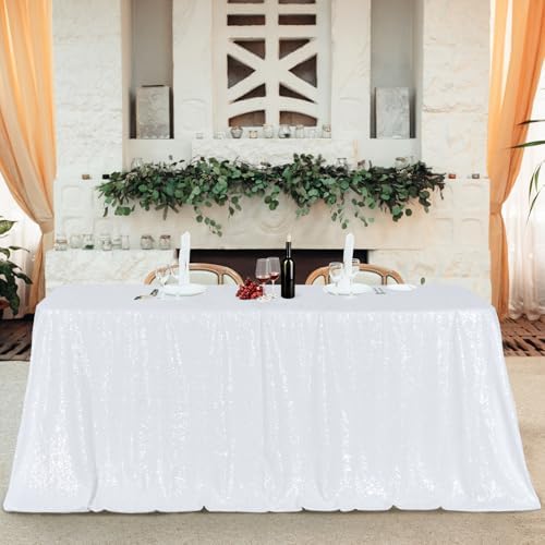 Poise3EHome White Sequin Tablecloth 60×120 Inch Rectangle Sparkly Fabric Table Cloth for Birthday Wedding Party Holiday Baby Shower Christmas Decoration - Image 6