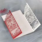 50Pcs Laser Cut Glitter Invitation Card Pocket, Glitter Red - Image 2