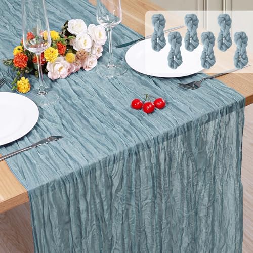 6 Pack Cheesecloth Table Runner 10Ft Christmas Gauze Boho Table Runners for Wedding Decor Bridal Shower Decorations Baby Shower Party(35" x 120") by Home