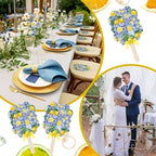 Huwena 50 Sets Wedding Fans for Guests Thank You for Celebrating with Us Fans Hand Fans Handheld Folded Fan Baby Shower Favors for Bridal Bridesmaid Gift Church Dancing(Blue,Tiles Lemon) - Image 3