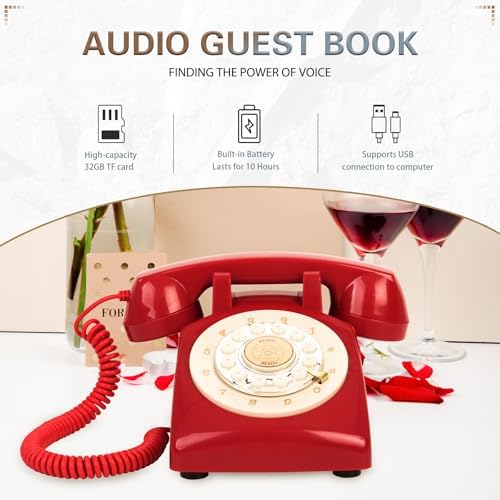 Audio Guest Book Wedding Phone,32GB Memory Customized Audio Messages, Volume Adjustable, with Message Replay Feature, Suitable for All Kinds of Party (Art Deco, Fresh-Red) - Image 4