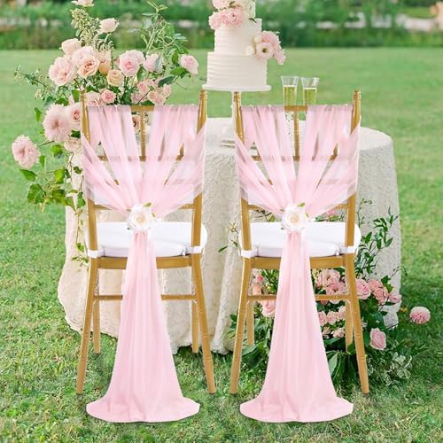 Fanqisi Pink Chair Sashes Wedding Decorations: 32 Pieces 8ft Long Tulle Chair Sashes Cover - Birthday Party Banquet - Image 6