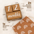 Pondering Pine Baby Milestone Blocks - Natural Pine Wood with Weeks Months Years Grade - Milestones Age Block Set with Boho Rainbow Bag, Newborn Weekly Monthly First Year Picture Props, Earth Friendly - Image 2