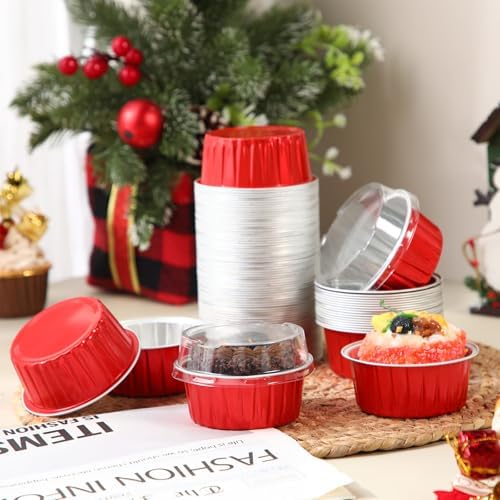 200 Pack Aluminum Cupcake Liners with Lids,Red,Plain - Image 3