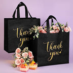 Sweetude 30 Thank You Non Woven Gift Bag, 11 x 12 x 5 Inch, Black - Image 5