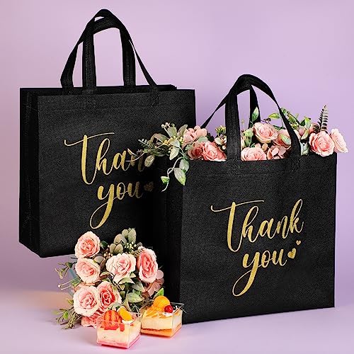 Sweetude 30 Thank You Non Woven Gift Bag, 11 x 12 x 5 Inch, Black - Image 5