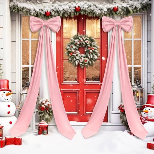 Wavwavw Christmas Giant Velvet Bow Decor Pink Big Bow, 75 x 18 Inches - Image 6