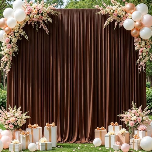 10x10ft Brown Backdrop Curtains for Wedding Parties Wrinkle Free Photo Backdrop Drapes for Photography Birthday Baby Shower Soft Fabric Party Backgournd for Photoshoot 5x10ft, 2 Panels by Partisky