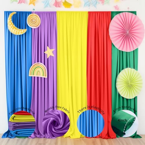 JCJ Rainbow Backdrop Curtains 5 Panels Rainbow Backdrop for Birthday Party Decorations Colorful Curtains for Girls Bedroom Classroom 10 * 7FT - Image 5