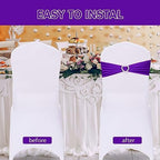 Pack of 120 Spandex Chair Sashes Bows Stretch Chair Cover Band with Buckle Slider Universal Elastic Chair Ties for Wedding Banquet Party Event Decoration (Purple) - Image 4