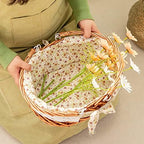 YRJJ Wicker Picnic Basket with Handles & Liner Oval Empty Gift Basket Willow Woven Easter Eggs & Candy Storage Basket Fruit Serving Basket Kids Blanket Toy Organizer, 1 - Image 5
