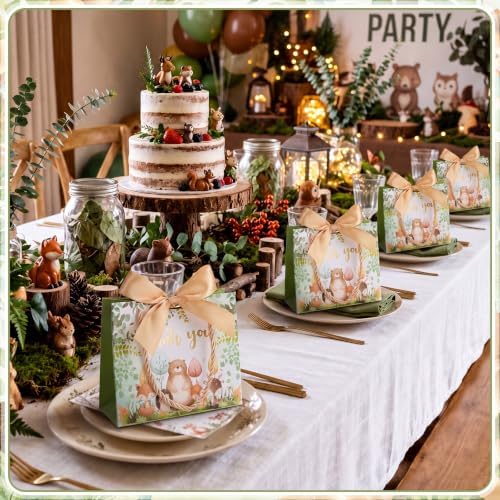 TaoBary 40 Pack 5.5''x 2.5''x4.7'' Small Woodland Gift Bags with Handles Mini Paper Woodland Animal Thank You Gift Bag Bulk with Bow Ribbon for Baby Shower Boy Girl Birthday Party Supplies - Image 5