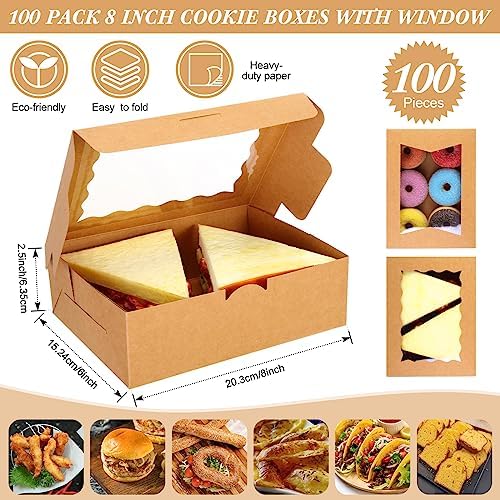 TaoBary 100 Pcs Cookie Bakery Boxes with Window 8x6x2.5,2 Style Bake, Kraft - Image 2