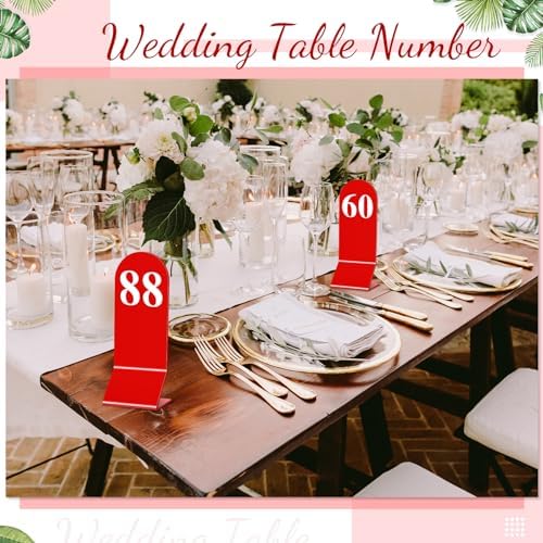 Geetery 100 Pcs Acrylic Double Sided Table Numbers 1-100 Stands,Red - Image 2