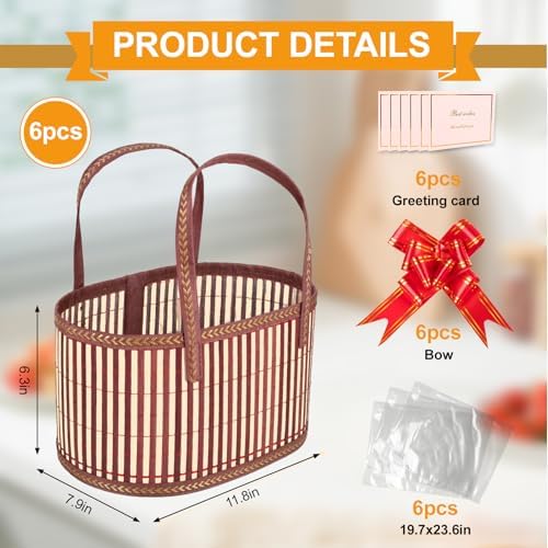 Greenwhisper ‌Large Woven Gift Basket with Handles - Empty Bamboo Basket for Gifts (Adults/Wine/Christmas) (BROWN, 6PC SMALL) - Image 2