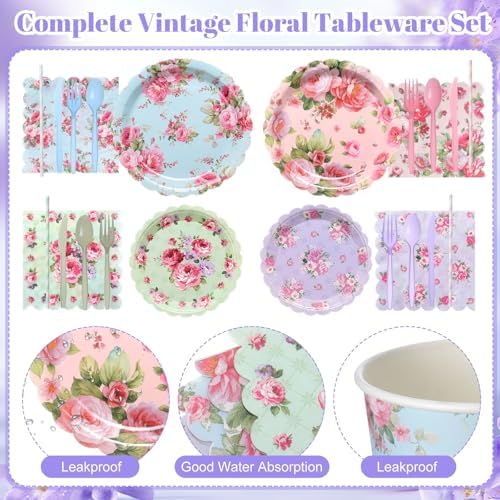 450 Pcs Tableware Set, Serve 50, Vintage Color, Vintage Floral - Image 3