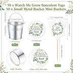 Fulmoon 151 Pcs Baby Shower Favors for Guests Include 1 Greenery Sign 50 Watch Baby Grow Succulent Tags 50 Small Metal Bucket with 50 Succulent Stickers for Guests - Image 3