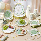 Funnymoom 250 Pcs Cheers to Love Sage Green Gold Eucalyptus Party Plates - Image 6