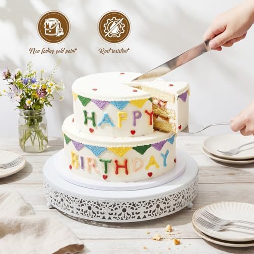 Wenqik 14 Inch White Cake Stand Metal Round with Cutter Spatula, Classic - Image 4