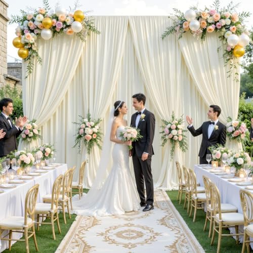 30x8ft Ivory Backdrop Curtains for Parties Wrinkle Free Fabric Backdrop Curtain Wedding Photo Backdrop Drapes for Birthday Party Baby Shower Bridal Shower Photography Back Drop 6 Panels 5x8FT - Image 4