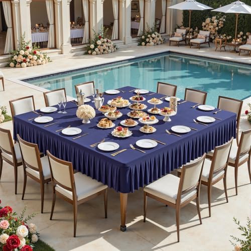 Wish Care Navy Blue Spandex Tablecloths for 60x60 Inch Square Tables, Stretch Fitted Table Clothes with Pleated Ruffle Skirt for 60” Table, Wrinkle Free and Elastic, for Party Kitchen Home Dining - Image 5