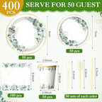 400 Pcs Sage Green Plate and Napkin Party Supplies, Green, Pure - Image 3