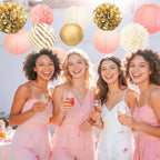 AOBKIAT Pink Gold Party Decorations Set-18 Tissue Paper Pom Poms & 6 Paper Lanterns & 3 Paper Garland Strings for Wedding,Baby Shower,Birthday Party Backdrop & Ceiling Decor - Image 3