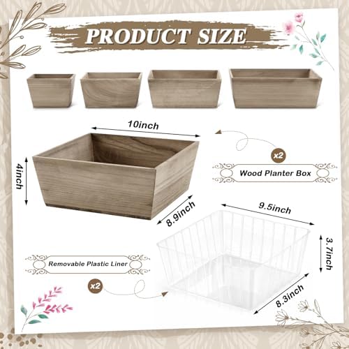 Dandat 2 Set 10 Inch Wooden Flower Box Rustic Table Centerpieces,Brown - Image 2