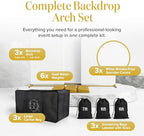 Metal Arch Backdrop Stand and Cover Set – 3 Gold Frames (7.2ft, 6ft x2) with White Wrinkle-Free Spandex Covers, Water Weights, Bags & Case – Wedding, Birthday, Baby Shower, Party Decor - Image 2