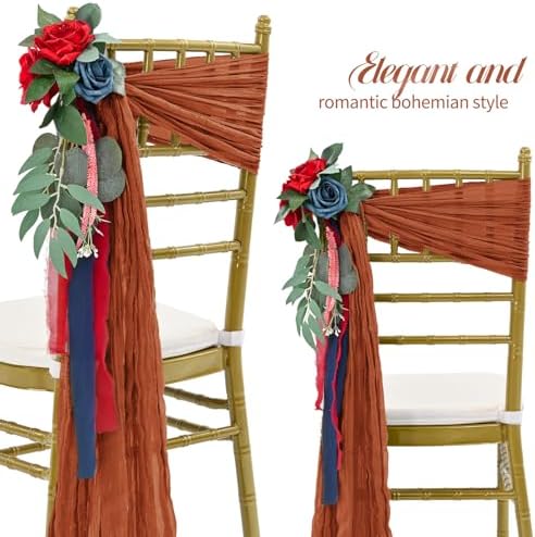 50 PCS Cheesecloth Chair Sashes Bows Wedding Aisle Decorations Chair Ribbon Ties Back Sash for Wedding Party Events Banquet Chair Cover Decoration (Terracotta) - Image 3