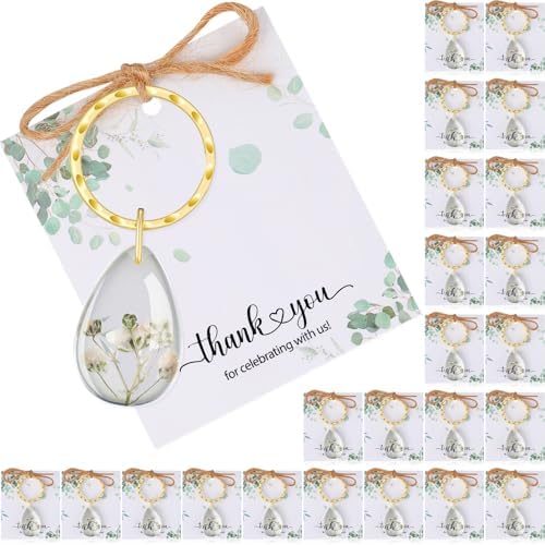 Landical 24 Set Baby Shower Return Gifts, Dried Flower Keychain Gift Bulk by Landical