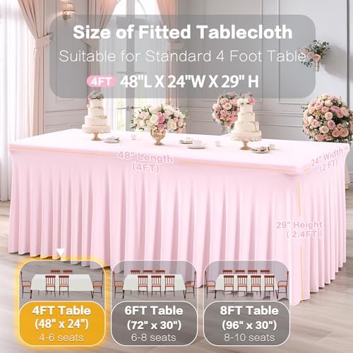 Shillance 2 Packs Baby Pink Spandex Table Covers 4ft,Fitted Table Covers for 4 Foot Tables Stretch Spandex Table Skirts Rectangle Tables for Event, Wedding, Banquet & Parties - Image 3