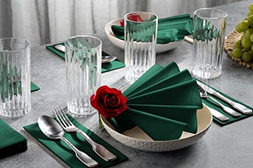 100 Linen-Feel Colored Paper Napkins - Decorative Cloth-Like Green Dinner Napkins - Soft And Absorbent. For Christmas, Kitchen, Party, Wedding, Bathroom Or Any Occasion. (Pack of 100) - Image 2