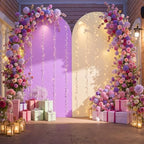 Ivory Purple Arch Backdrop Cover Set of 2-7.2ft 6ft Dual Color Wedding Arch Cover-Wrinkle Free Stretchy Spandex Cream Lavender Fitted Chiara Arch Stand Cover for Birthday Party Photo Photography - Image 5