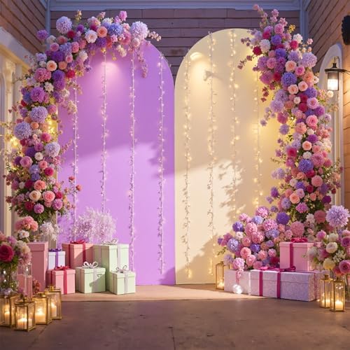 Ivory Purple Arch Backdrop Cover Set of 2-7.2ft 6ft Dual Color Wedding Arch Cover-Wrinkle Free Stretchy Spandex Cream Lavender Fitted Chiara Arch Stand Cover for Birthday Party Photo Photography - Image 5