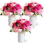 3 Sets Artificial Peonies Flower Peony Bouquet with Galvanized Metal Pot Silk Fake Peonies Faux Flower Arrangements for Wedding Table Centerpiece Party Home Room (Mixed Pink) by Solsew
