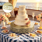 16 Inch Luxury Light Gold Cake Stand, Round Metal Dessert Display with Ornate Filigree Lace, Dual‑Coated Premium Finish for Wedding, Anniversary & Elegant Home Decor - Image 5