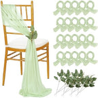 QueenDream Sage Green Chair Sashes: 16 Packs Wedding Aisle Decorations 8ft Long Draping Fabric Sheer Church Chair Cover Bulk for Party Banquet by QueenDream