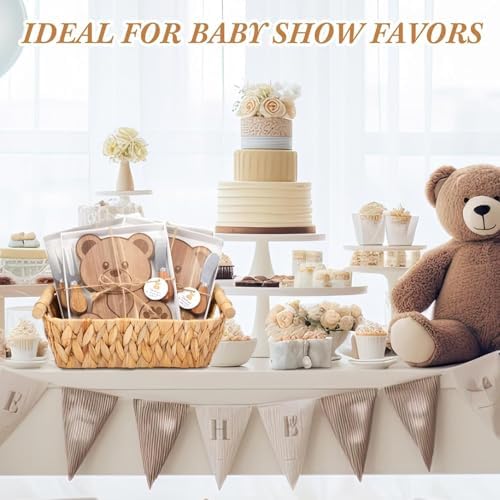 Ziliny 12 Set Baby Shower Prize Bear Shaped Cheese Board Gift, Acacia Color - Image 4