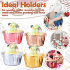 Bokon 200 Pack Cupcake Liners with Dome Lids and Spoons 3.5 oz Mini Foil Baking Cups Disposable Muffin Liners Pans Holders Containers Cupcake Wrappers for Wedding Birthday Party Individual Bakery - Image 3