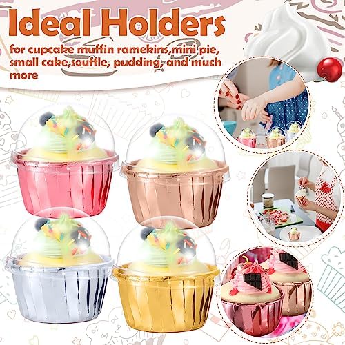 Bokon 200 Pack Cupcake Liners with Dome Lids and Spoons 3.5 oz Mini Foil Baking Cups Disposable Muffin Liners Pans Holders Containers Cupcake Wrappers for Wedding Birthday Party Individual Bakery - Image 3