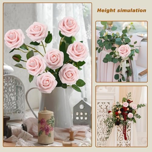 Artificial Flowers Realistic Roses, 100pcs Real Looking Fake Roses with Stem for DIY Wedding Bouquets Centerpieces Bridal Shower Party Home Romantic Decorations (Light Pink) - Image 4