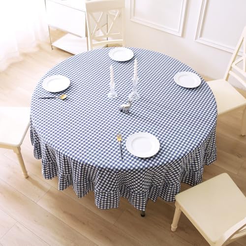 Navy Blue White Gingham Tablecloth Round Dia.90” - Image 2