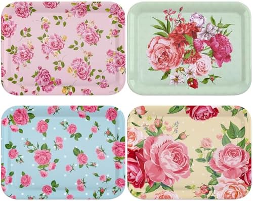 4 Pieces Flowers Serving Trays Melamine Platters by Tiangrid