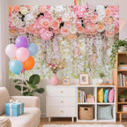 10x10ft Pink Rose Flower Wedding Photography Backdrop Spring Floral Photography Backdrop Valentine's Day Mother's Day Girl Birthday Baby Shower Wedding Bridal Party Banner Photo Booth Props Background - Image 3