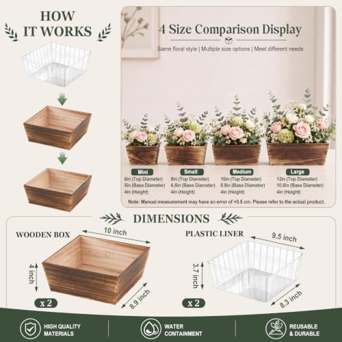 Dandat 2 Set 10 Inch Wooden Flower Box Rustic Table Centerpieces,Dark Brown - Image 2